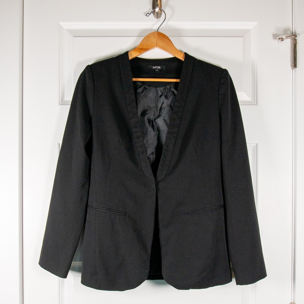 Apt 9 Black Open Front Blazer Jacket Sz 8 Office Casual